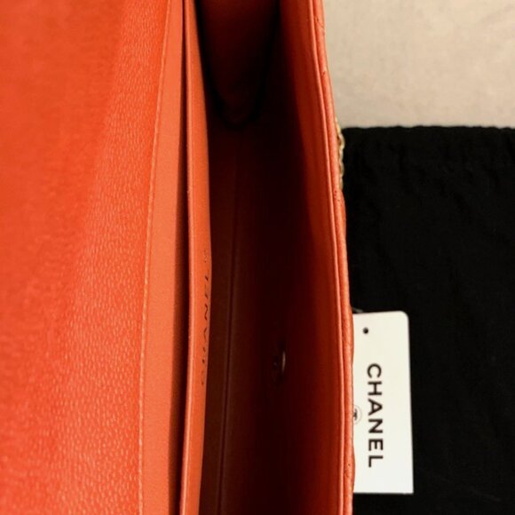 Chanel CC Classic Quilted Leather Flap Shoulder Bag Clutch Orange Gold Shine NIB - Picture 12 of 16